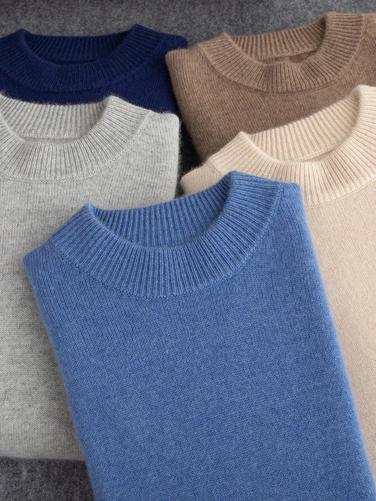 

Autumn Winter Thick Men Sweater 100% Cashmere Long Sleeve Mock-neck Pullover Warm Pure Color Large Size Knitwear Men Clothing