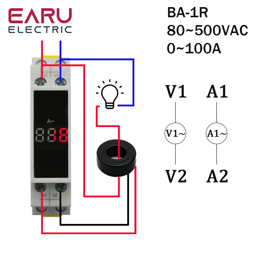 Din Rail 18mm Voltage Current HZ Meter AC 80-500V 220V 380V 100A Modular Voltmeter Ammeter LED Indicator Digital Volt Tester