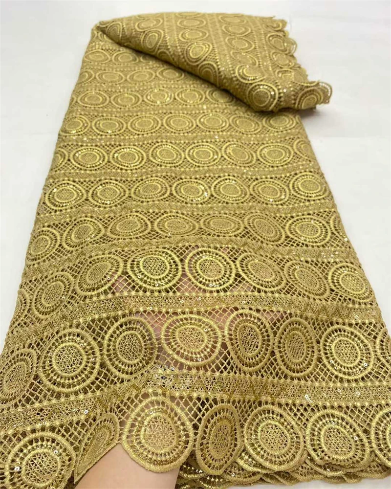 Afrikanischer Nigeria Hochwertiger Pailletten-Stickerei-Tüll-Spitzenstoff, 5 Yards, Guipure-Kleid, Perlen, Stein für Hochzeitsfeier