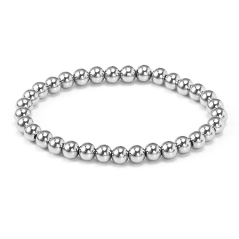 New Arrival 5/6mm Stainless Steel Beaded Bracelets For Women Men Gold Plated Stretchable Bangles Jewelry Christmas Gift