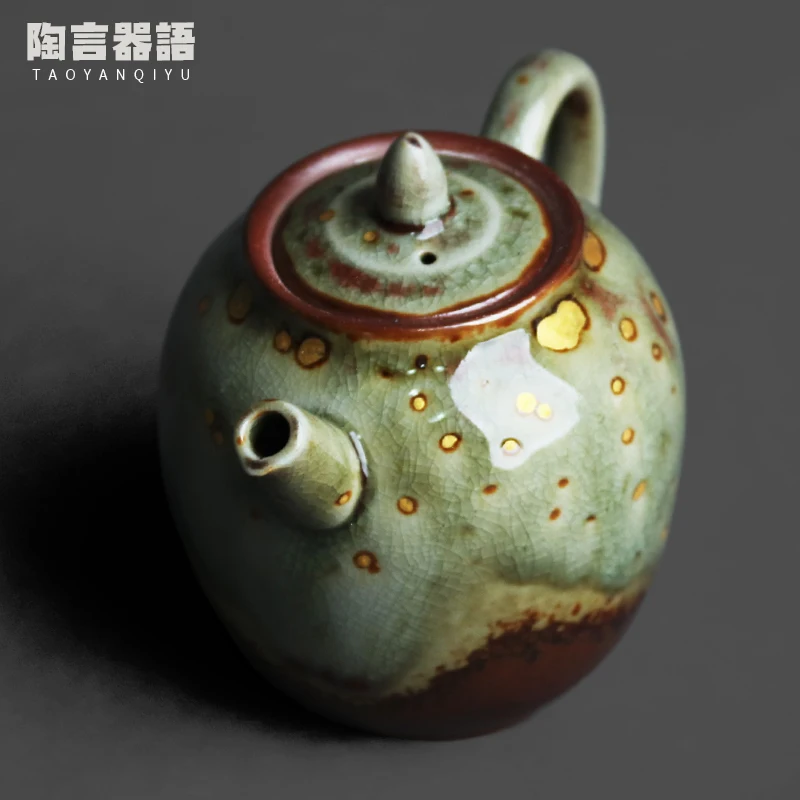 Kiln Fired Marks Glaze Dot Gold Texture Handheld Teapot Vintage Rough Pottery Chinese Zen Tea Bags Brewing Pot