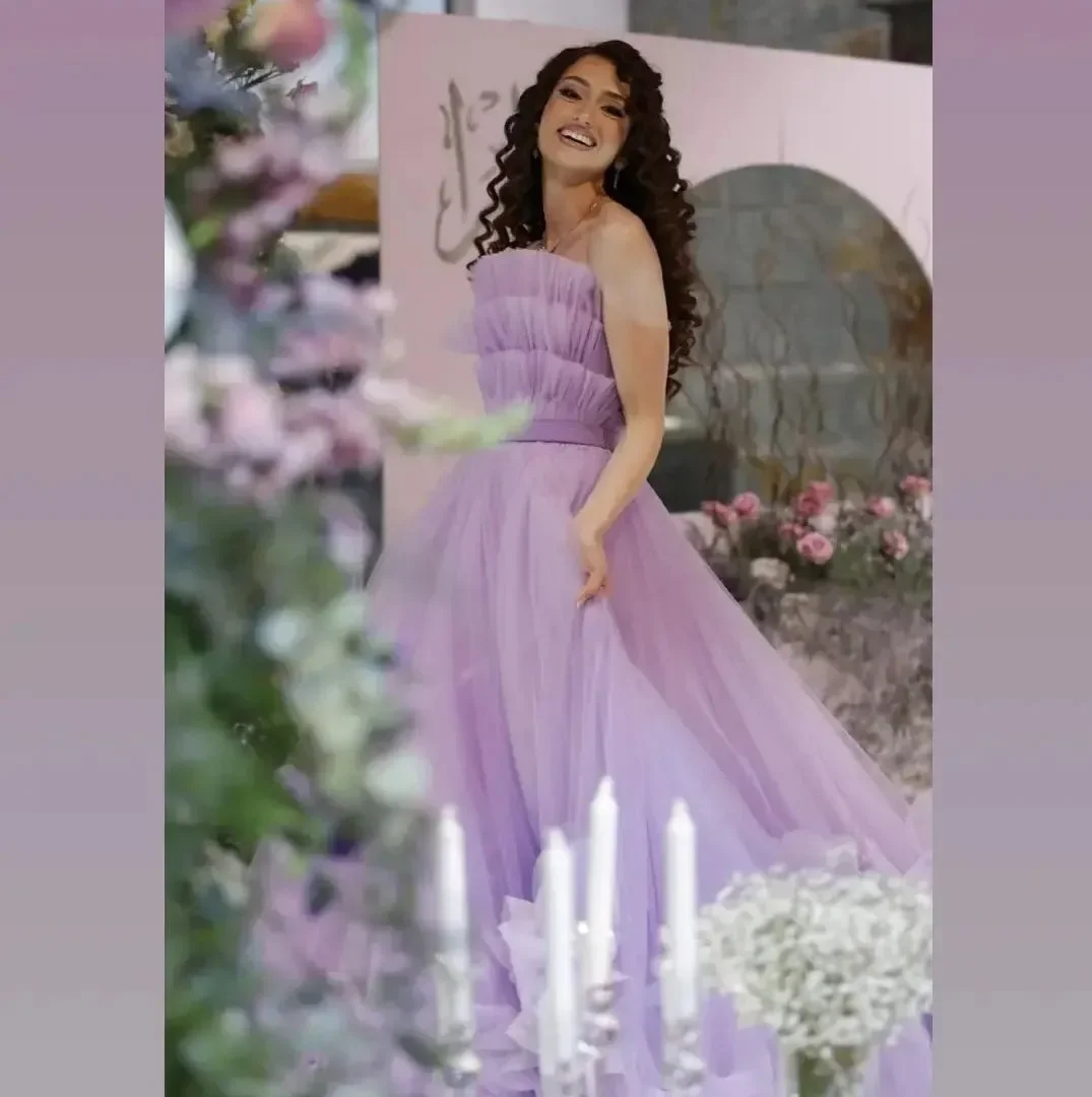 Pretty Floral Women Maxi Gowns Off Shoulder Lavender Party Dresses Handmade Flower Long Tulle Wedding Bridal Drees Lush