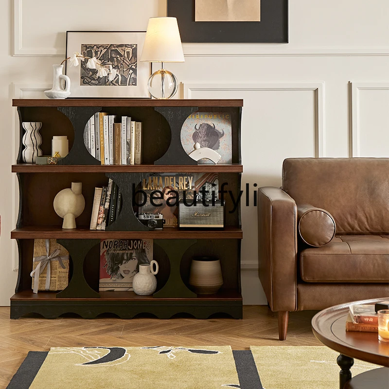 

Retro solid wood display cabinet, dining side porch cabinet, living room bookshelf, storage and decoration cabinet