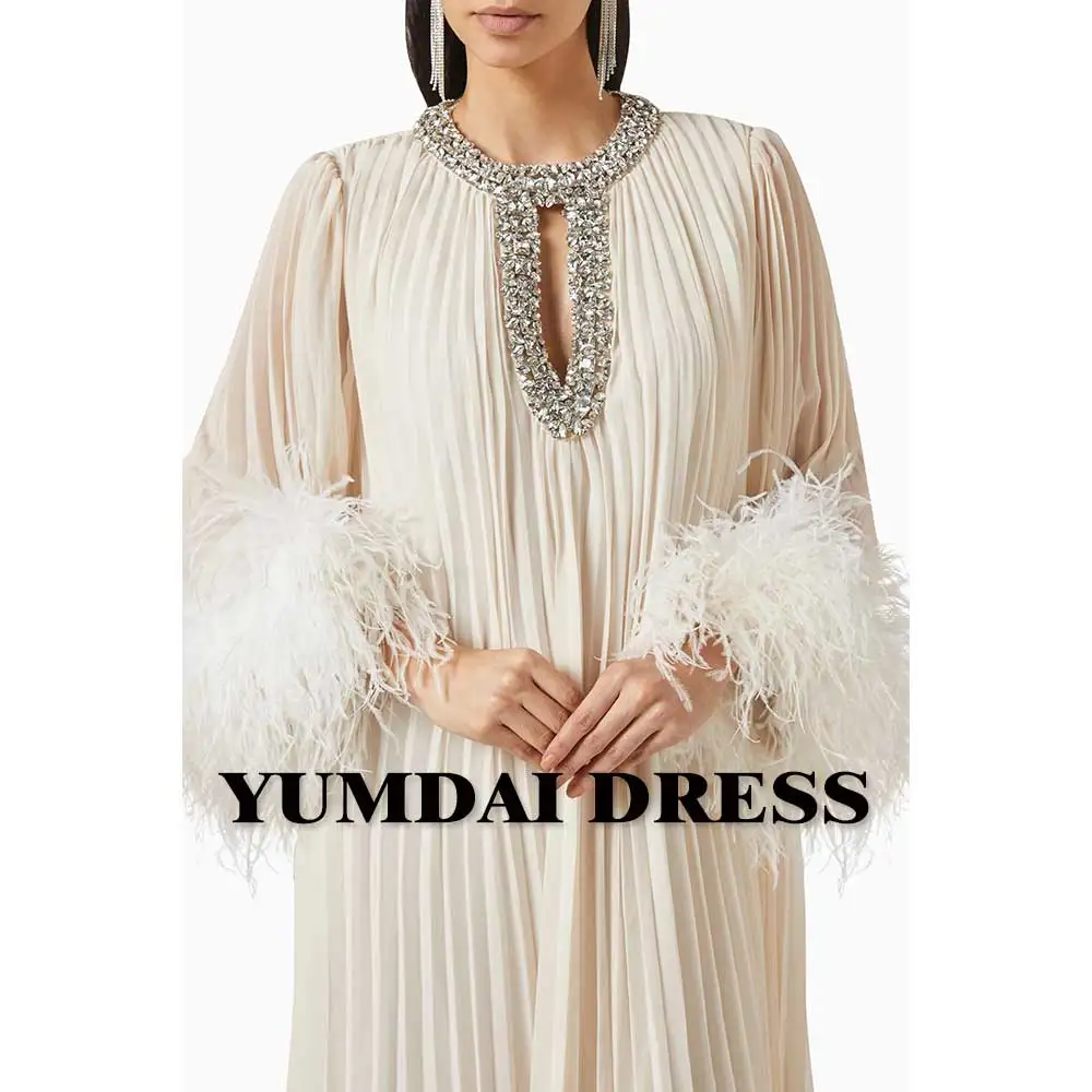 YUMDAI Dress Ankle Length Luxury Birthday Evening Gown Full Sleeve Summer Elegant Wedding Party Guest Beige Dress 2024 New Style