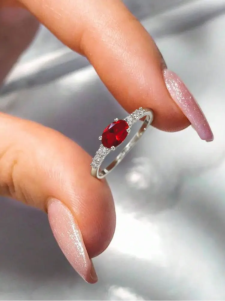 

925 Sterling Silver Simple Fashion Pink Oval Shape Zircon Ring For Women Engagement Luxury High Quality Fine Jewelry Gifts