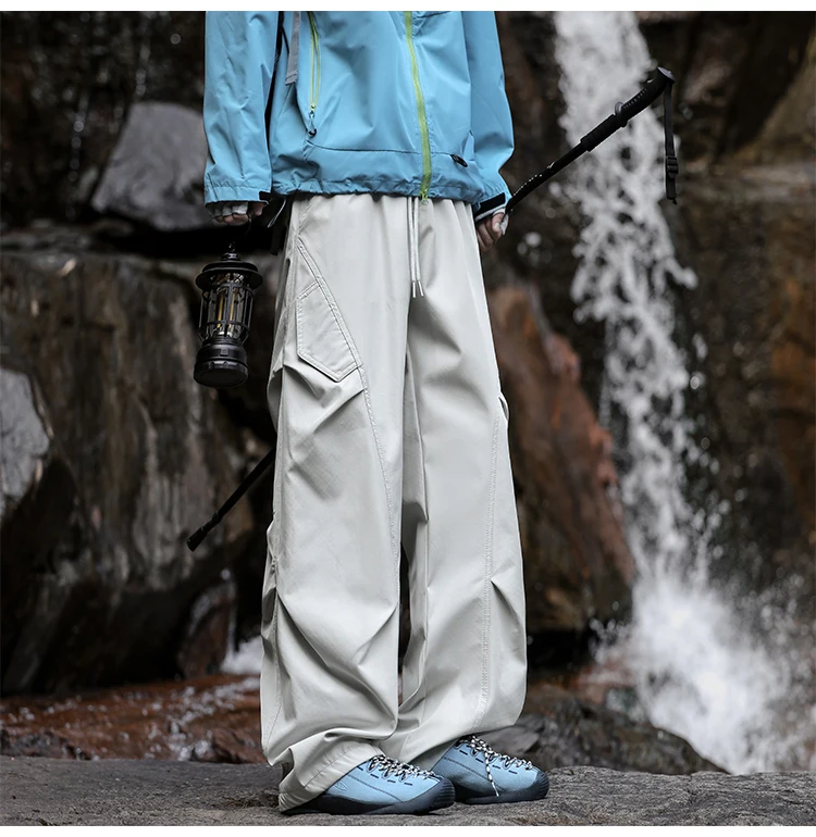 Men's Outdoor Hiking Cargo Pants Water Repellent Windproof Loose Wide Leg Trousers Autumn Mountain Climbing Work Pants