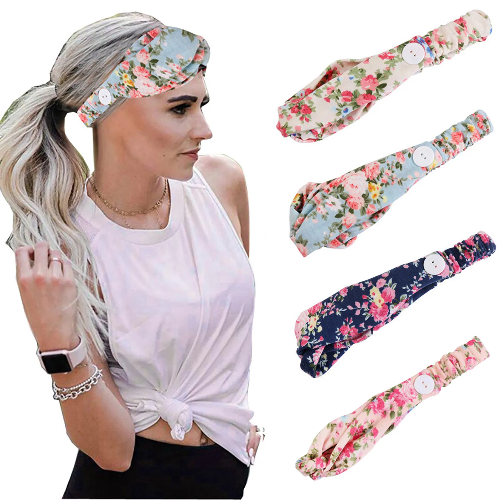 Floral Yoga Elastic Hair Band Fashion Women Headband Printed Bohemian Wide Sports Side Stretch Gym Headband Running Accessories