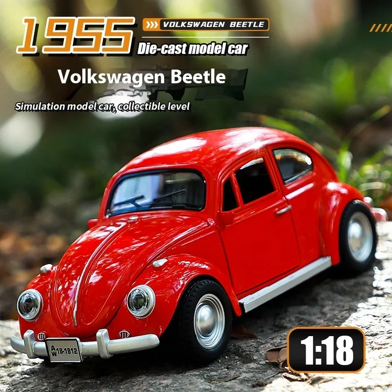 1:18 Volkswagen Beetle 1955 Alloy Diecast Classic Car Model Sound & Light Gift For Friend Birthday Present Collecting Hobbies