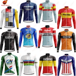 Fleece Retro Cycling Jersey for Men MTB Jersey Bicycle Team Cycling Shirt  Long Sleeve Bike Wear Premium Cycle Clothes 17 Styles