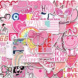 Autocollants waterproof Kawaii pour fille, 50 pièces, stickers, mignon, rose, Preppy, Y2K, pour ordinateur portable, bagages, téléphone, vélo, skateboard, graffiti, jouet pour enfant