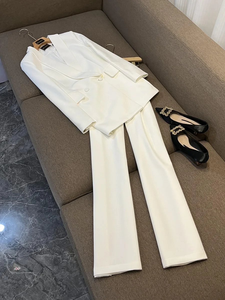 

Ele White Women's Suit Set Sophistied Busin Casual Two-Piece High-End Lady Workwear Chinese Manufacturer