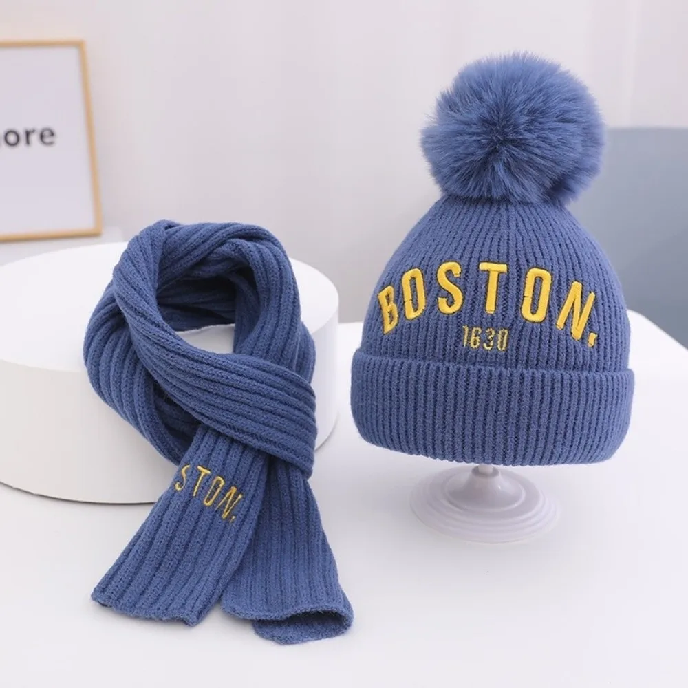 

New BOSTON Embroidery Scarf Hat Set Windproof Coldproof Pullover Cap Warm Neck Warmer Outdoor Sports