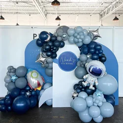 121Pcs Astronaut Rocket Balloon Garland Kit Navy Blue Balloon Galaxy Outer Space Theme Kid Boys Birthday Decorations Baby Shower