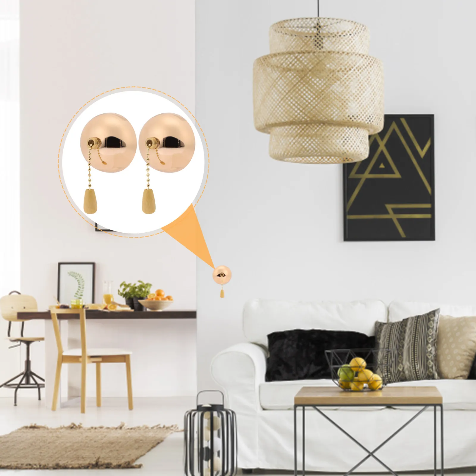 

2 шт. прочных цепных выключателей для потолочных светильников и вентиляторов, металлический тросик для лампы, простая установка, не выцветает, изысканный дизайн