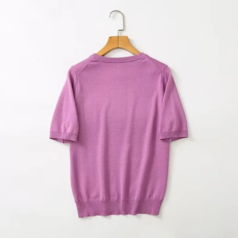 Maxdutti Colorful Fashion T-Shirt Simple Modal Cotton Summer Round Neck Casual Short Sleeve Top Women