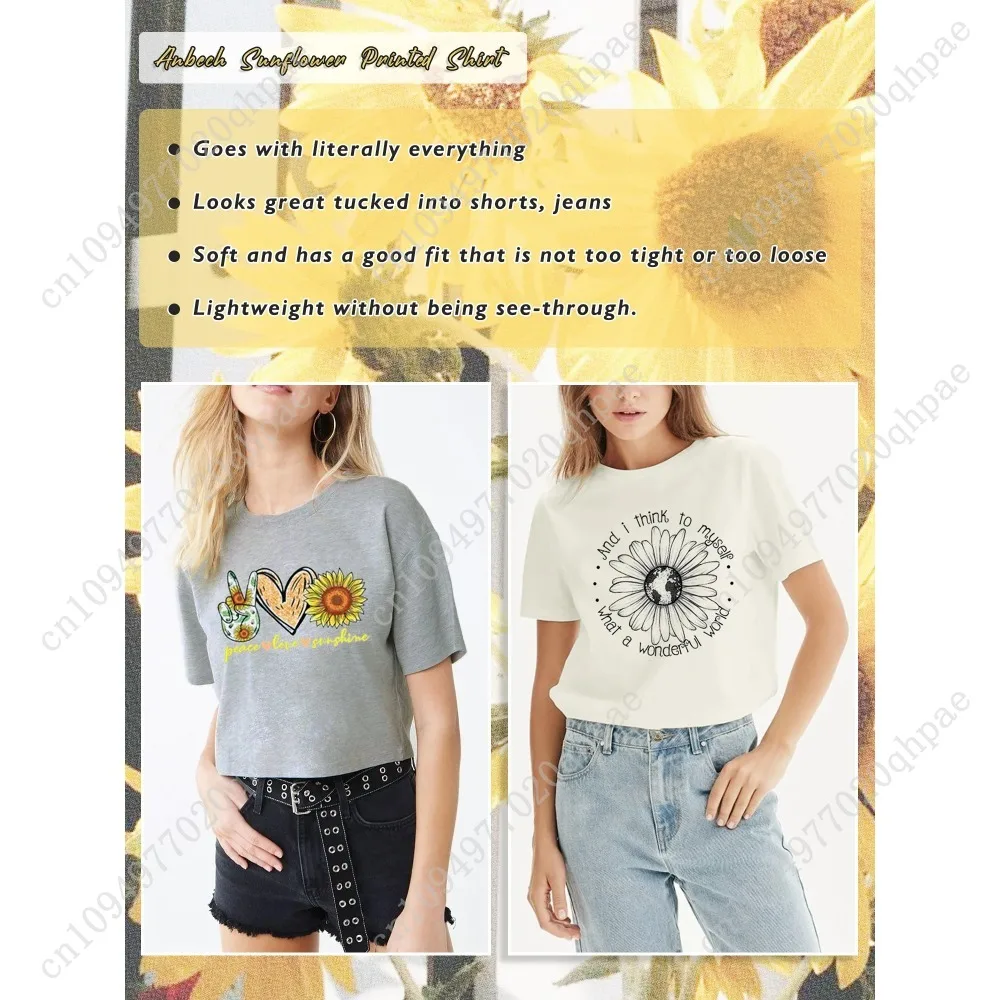 Anbech Sunflower Shirts for Women Short Sleeve Tee Tops Teen Junior Girls Summer Tshirt Clothing