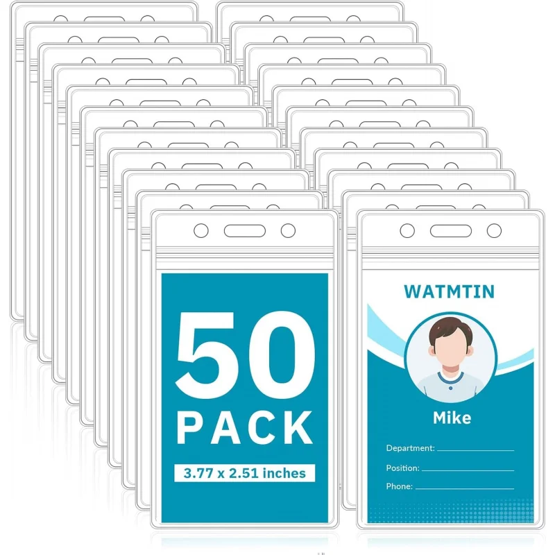 50 Porta Tarjetas de Identificación de Plástico, Porta Tarjetas de Identificación Verticales, Porta Tarjetas de Identificación Extra Gruesos para Cordón, Oficina, Escuela