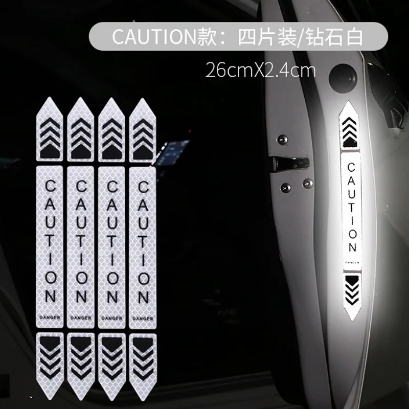 4pcs/set Car Door Reflective Warning Sticker Safety Auto Door Reflective Tape Fil Strap Night Reflective Material 26*2.4cm