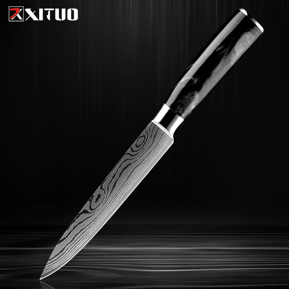 XITUO 5 Inch Paring Knife Kitchen Utility Knife Damascus laser pattern Knife High Carbon Steel Chef Knife Ergonomic Resin Handle