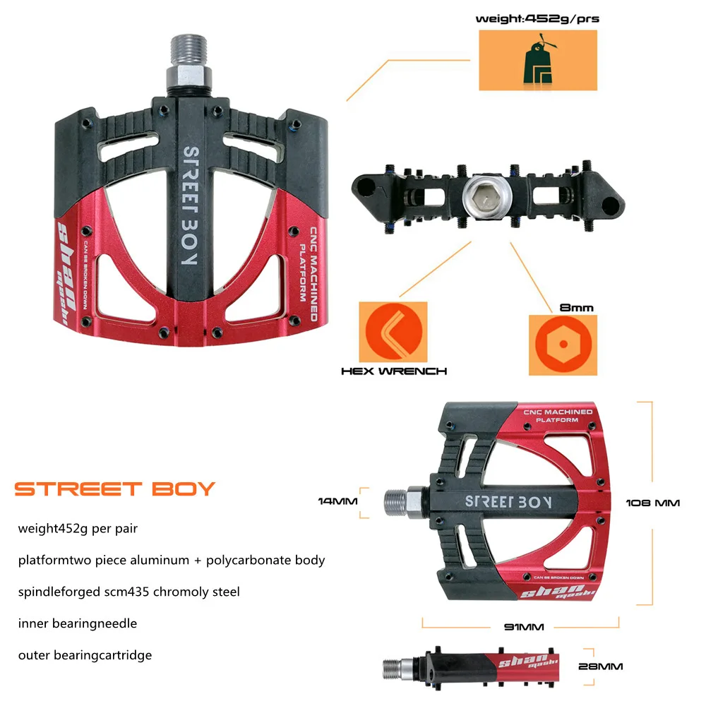 Bicycle Pedals Street Boy Style Mountain Bike Pedals with 3 Bearings Aluminum Alloy Construction Hot Cycling Accessory 2024