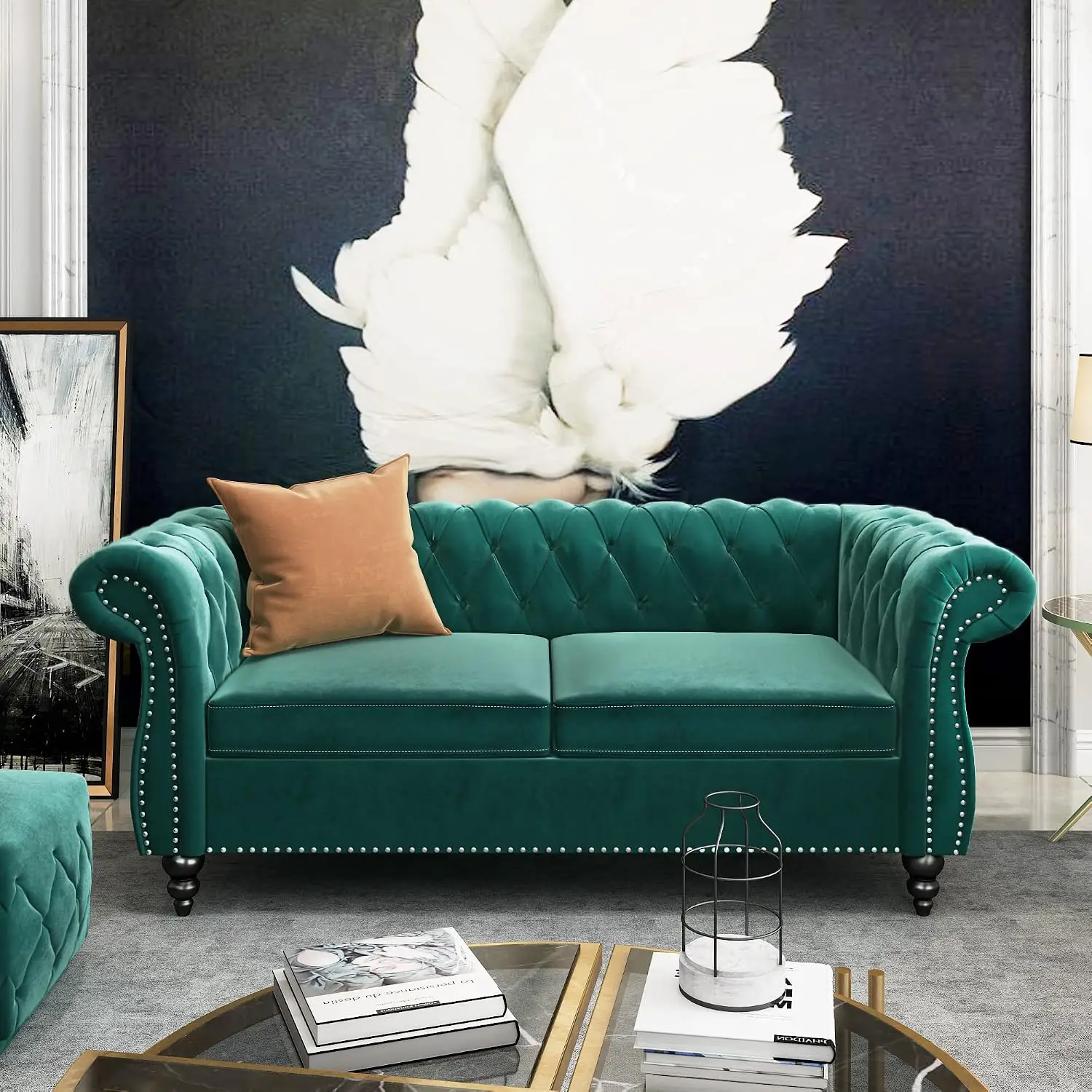 Velvet Chesterfield 2 Seater Sofa Tufted Scroll Arms Nailhead Living Room, Customized