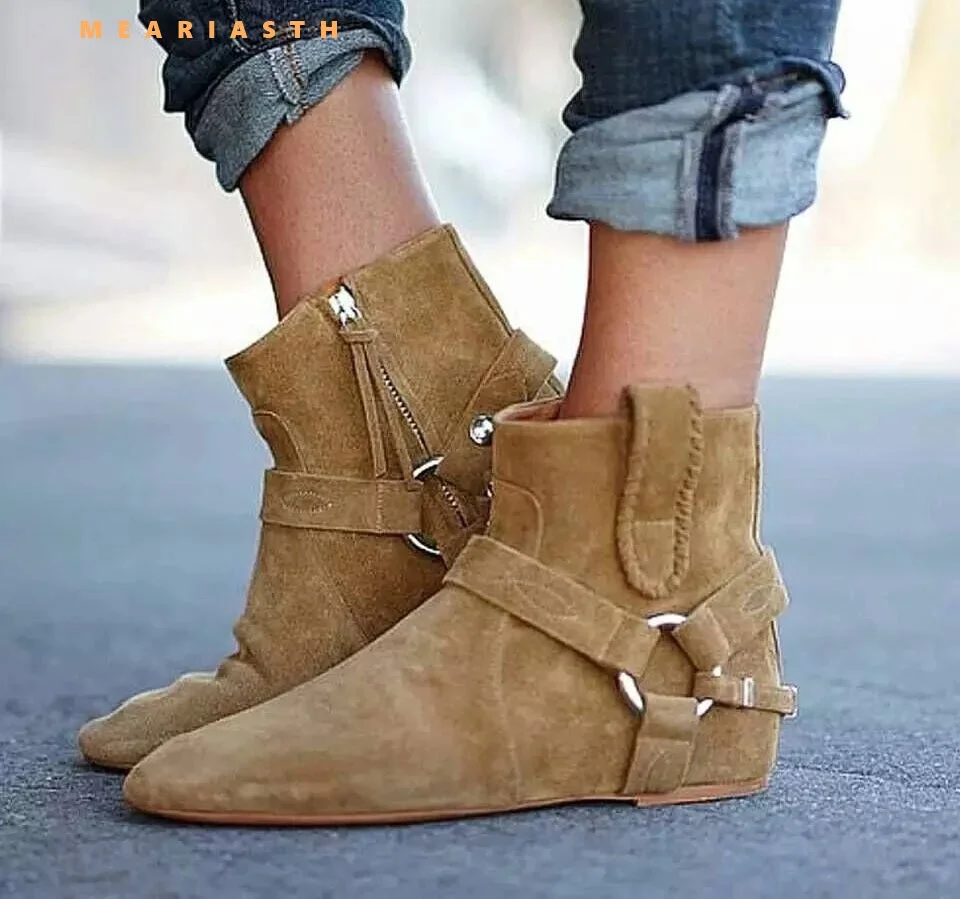 

Women Retro Short Boots 35-43 Size New Round Toe Suede leather Belt Buckle Autumn and Winter Short Boots Versatile Fashion Boots