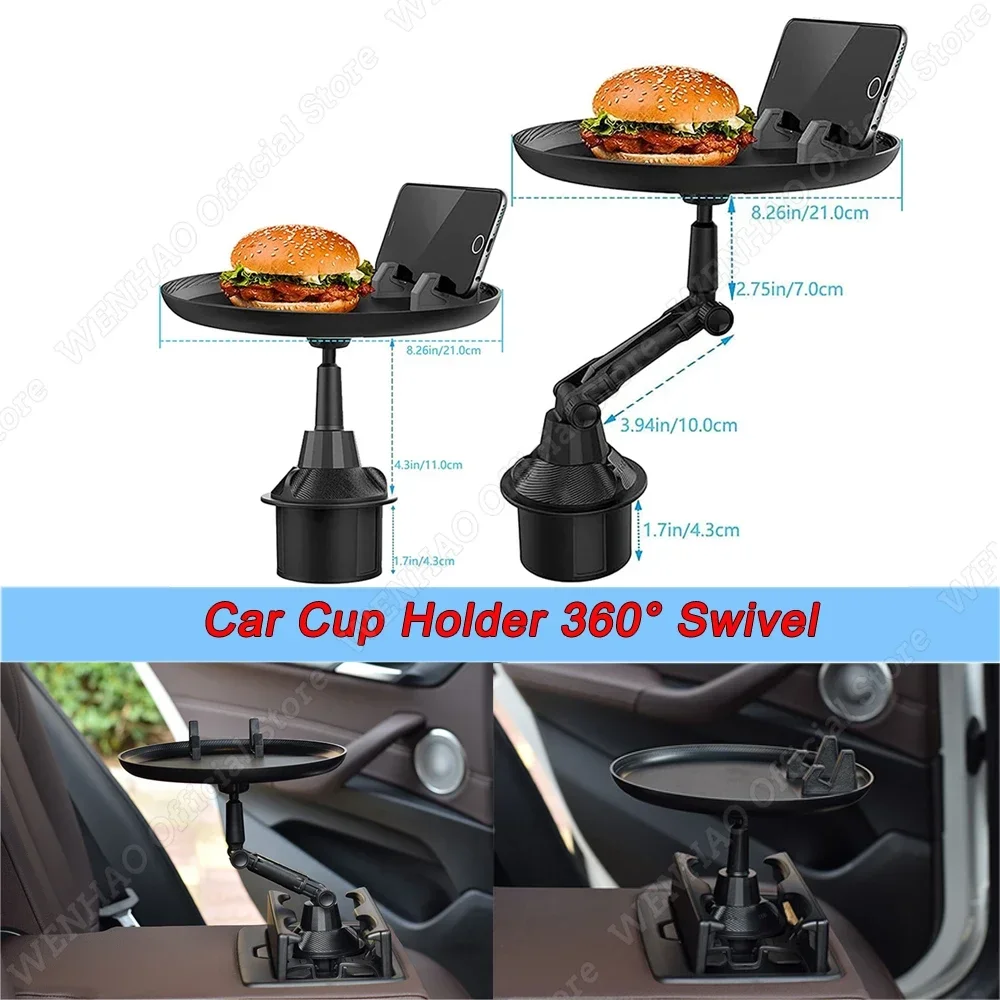 Universal Car Cup Holder Tray Adjustable Car Tray Table Mobile Phone Holder Mount 360° Swivel Arm Food Table For Most Vehicles