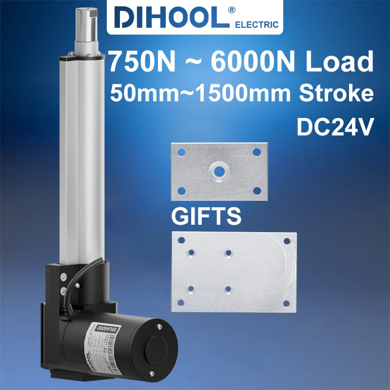 6000N Linear Actuator 24V Electric Lifting Motor 100mm~1500mm Stroke 75kg~600kg Load Adjustable Telescopic Push Pull Rod Lifter