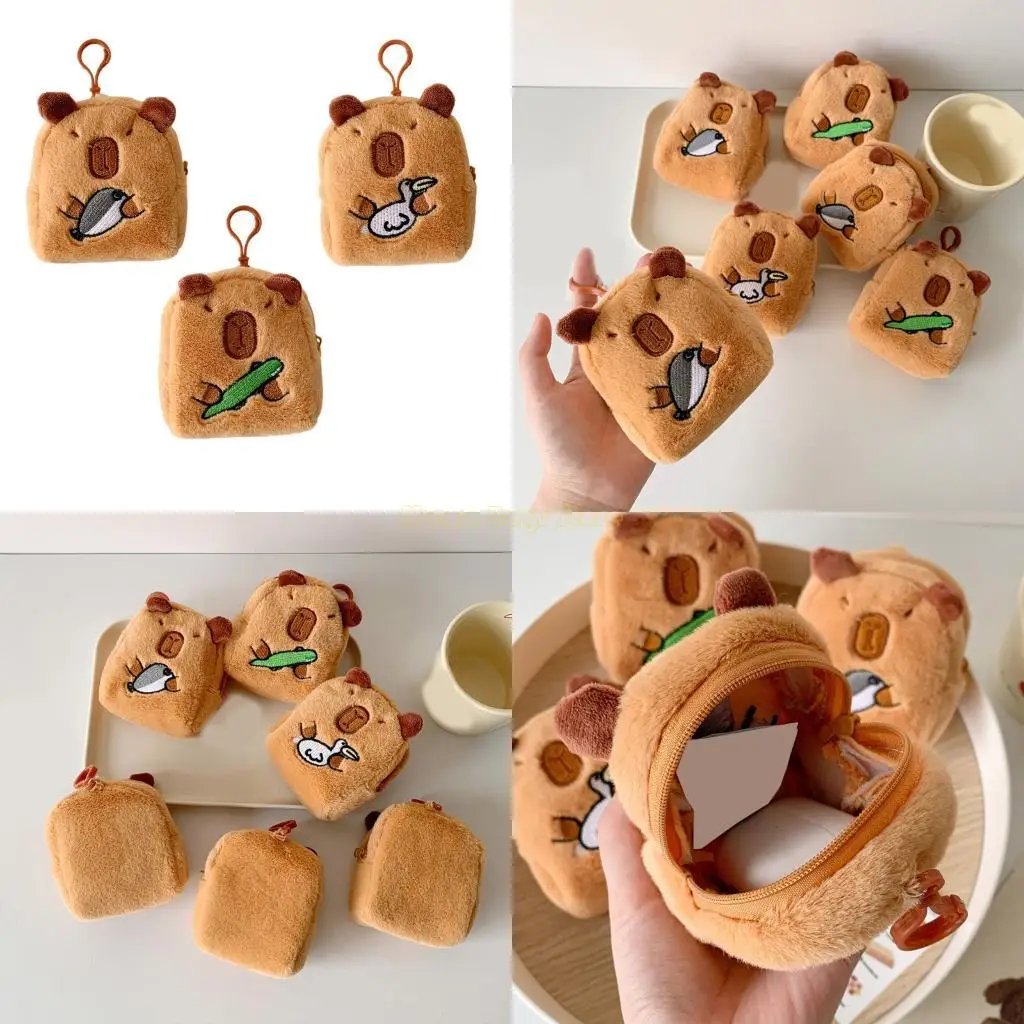 

X90D Coin Purse Plush Headphone Case Bag Charm Capybara Change Purse Small Wallet