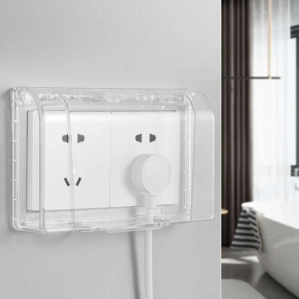 New PS Plastic Splashproof Box Double-position Self-adhesive Outlet Case Thickened Outlet Socket Waterproof Cover Bathroom