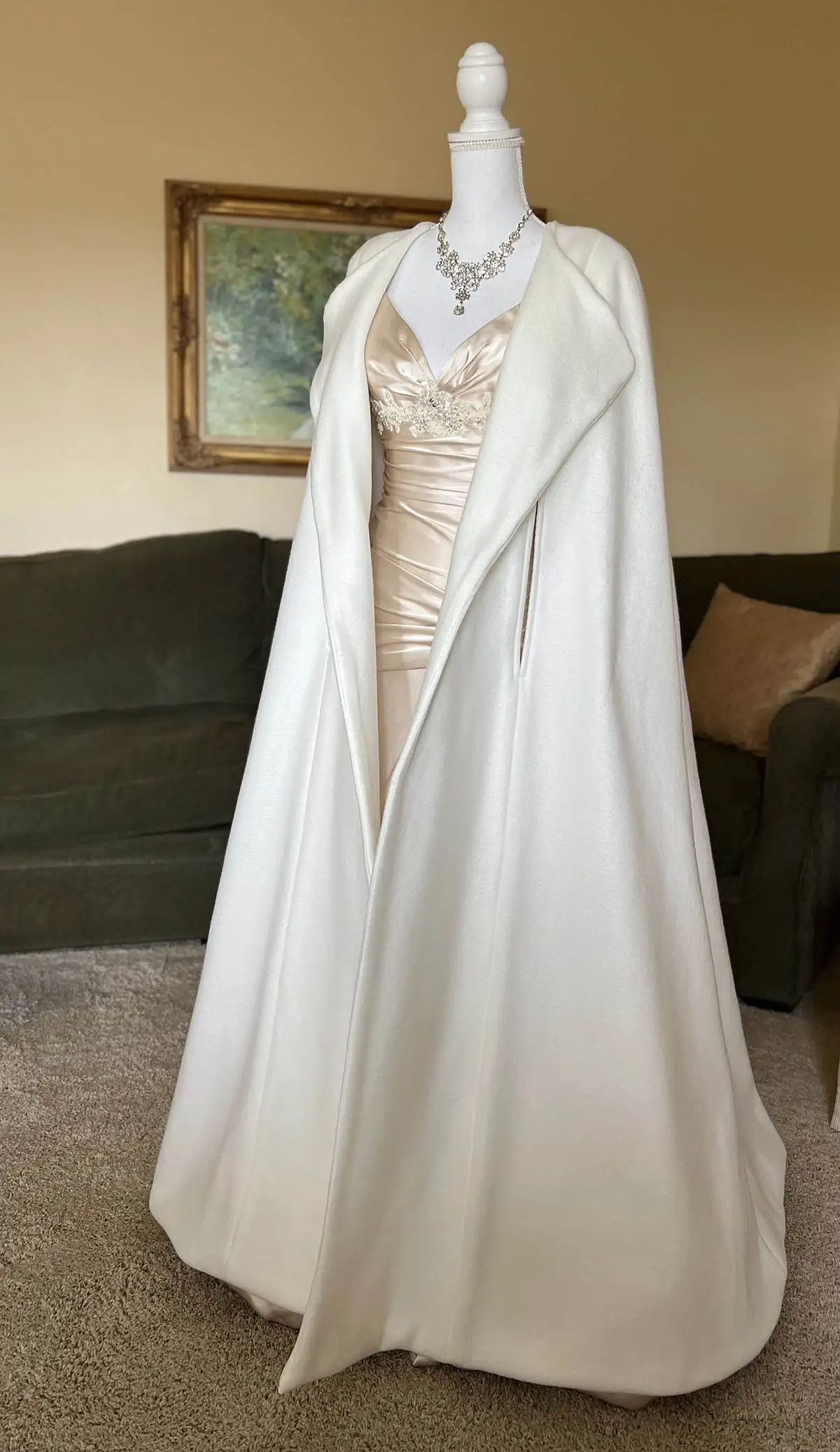 Cape de mariage vintage pour patients, veste longue en fibres, blanc ivoire, surdimensionné, accessoires de fête de mariée