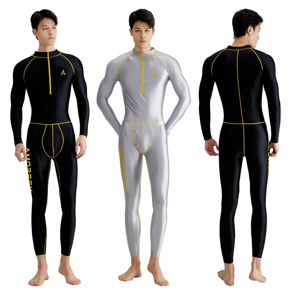 AMORESY męskie dresy zestawy topy legginsy błyszczące błyszczące Fitness sportowy bieganie zamek błyskawiczny z przodu ogólnie Catsuit uniwersalne kombinezony