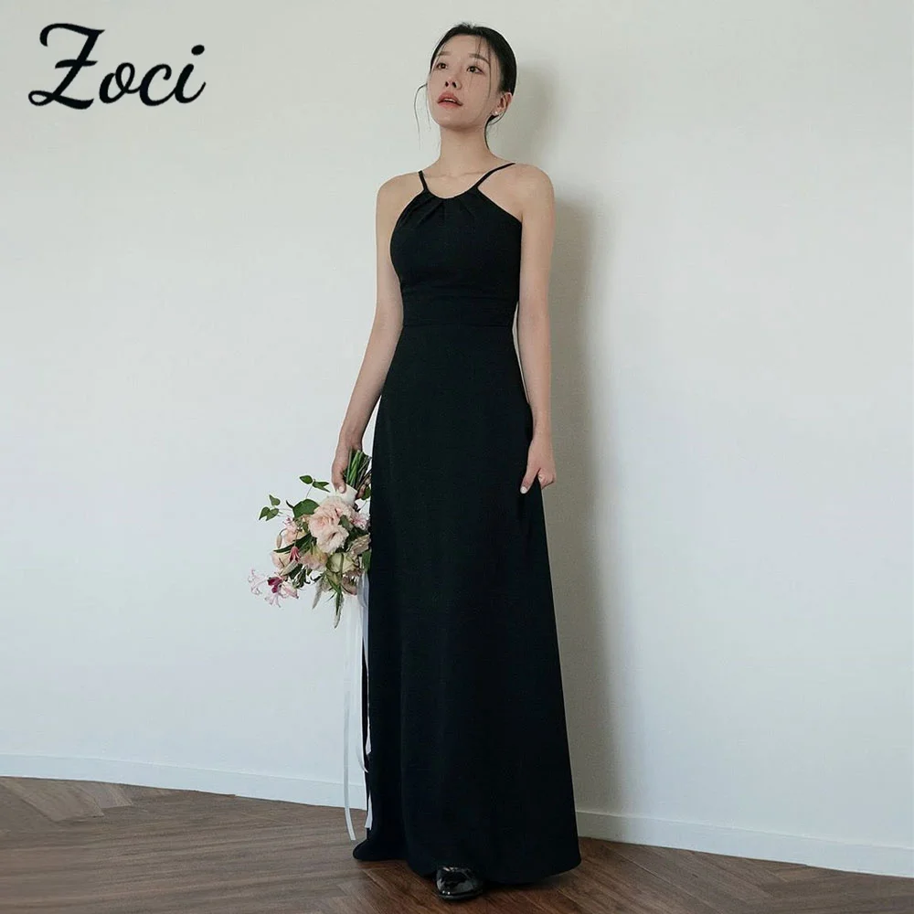 

Zoci Simple Halter Black Korea Wedding Dresses Customized Sleeveless Bride Photo Shoot Dress Long Bridal Reception Party Gown