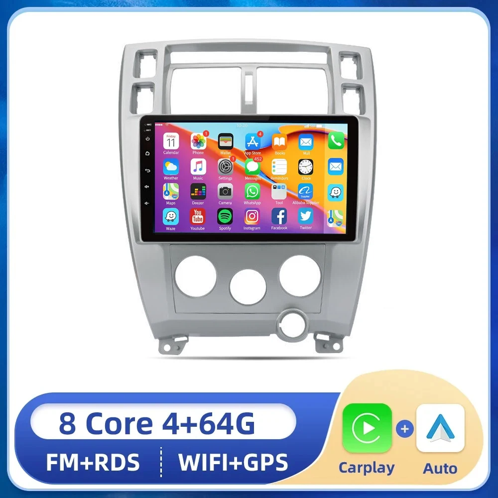 

Беспроводная Автомагнитола Carplay для Hyundai Tucson 2004 2005 2006 2007-2013, мультимедийный проигрыватель с GPS-навигацией, стерео, Wi-Fi + 4G BT