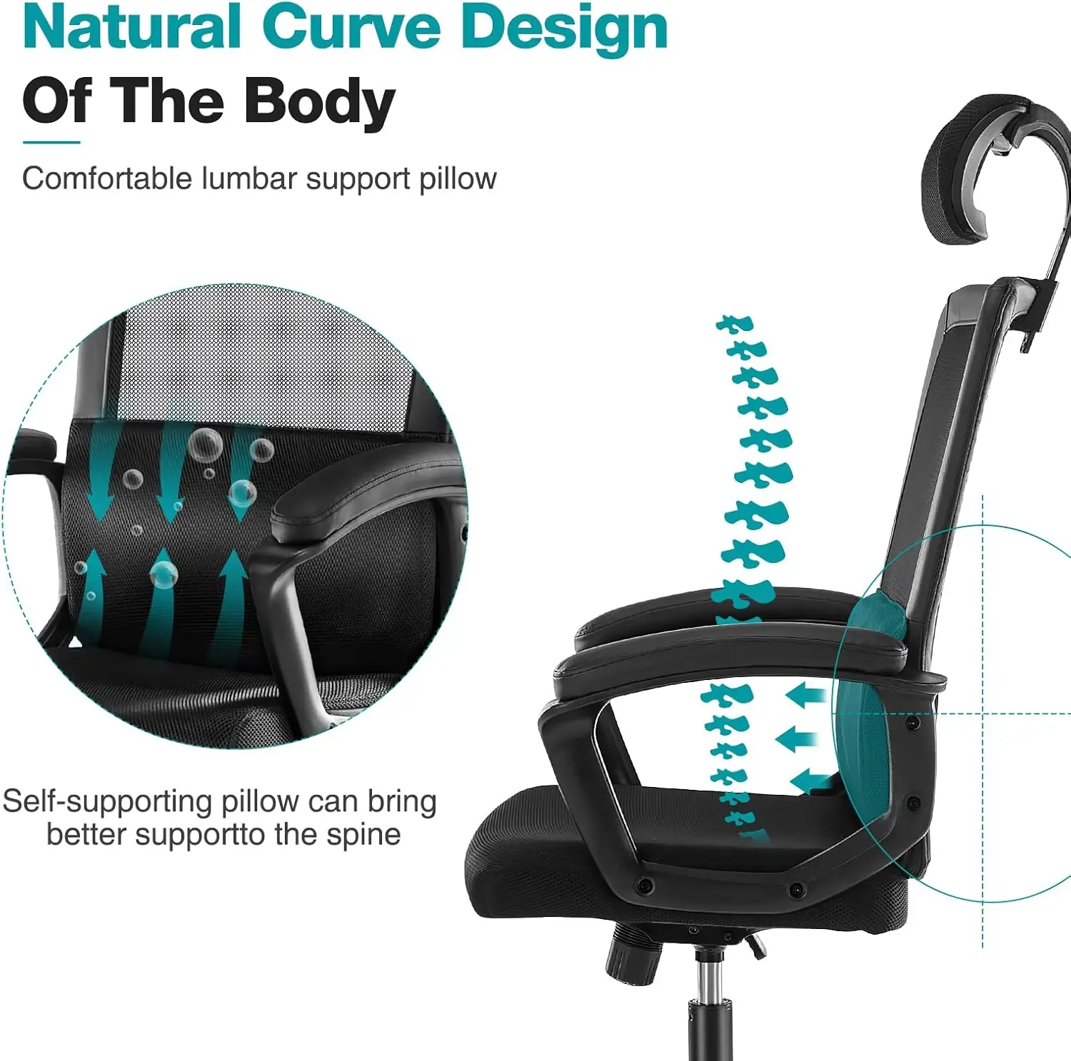 Home Office Ergonomic Computer Desk Mesh High Ba Adjustable Height Executive Task Chair With Lumbar Support, Headrest, Padded