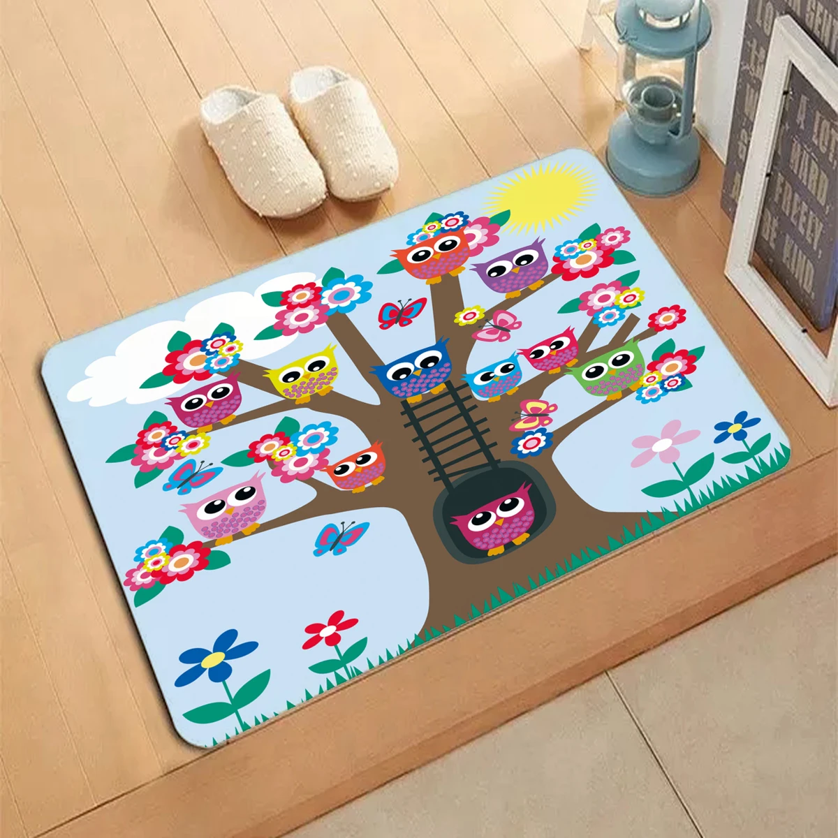 Cute Owl Pattern Carpet Entrance Doormat Non-slip Living Room Kitchen Bedroom Decor Rug Hang Lamps Floor Mats Home Decor