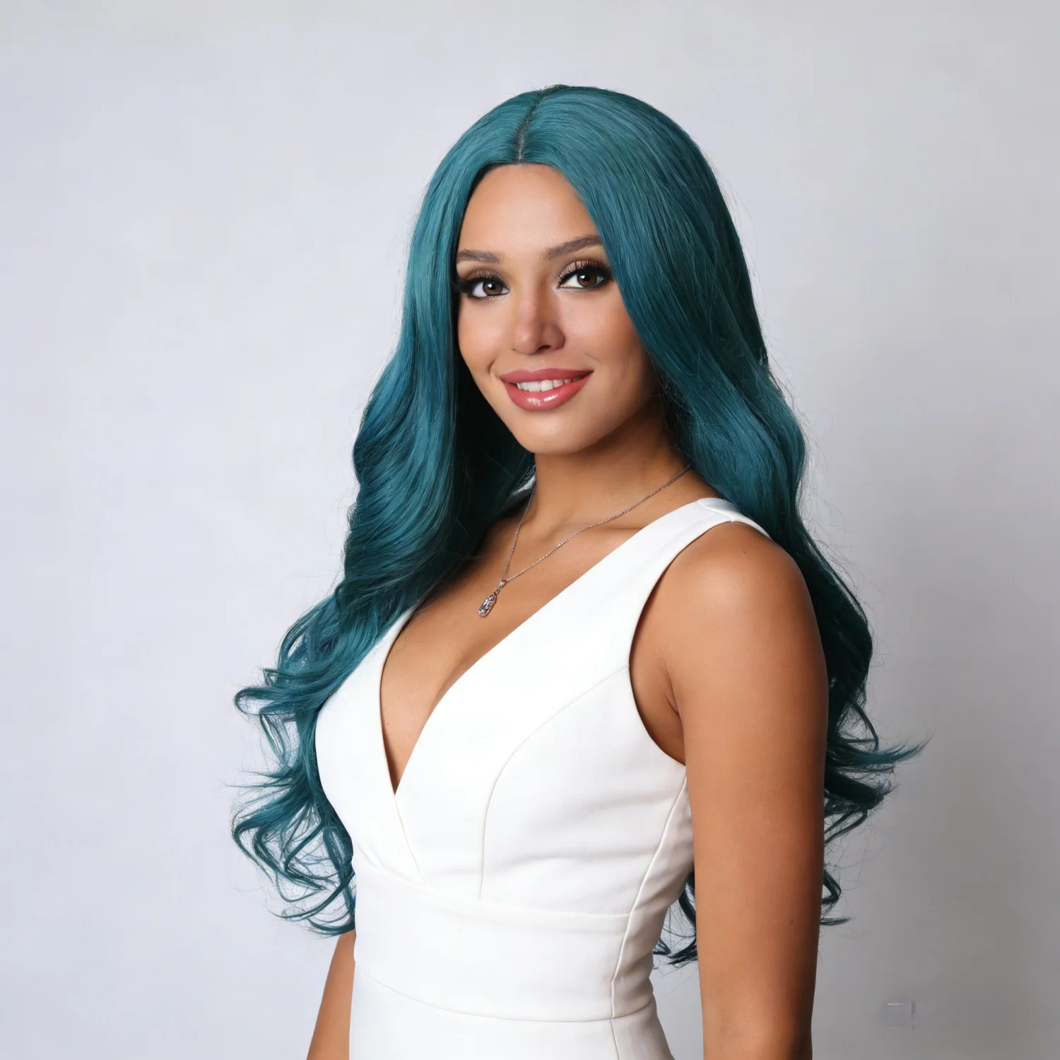 Teal Green Long Wavy Wig for Women, Middle Part Body Wave Synthetic Hair Wig Heat Resistant Wig for Cosplay Party  Daily Wear
