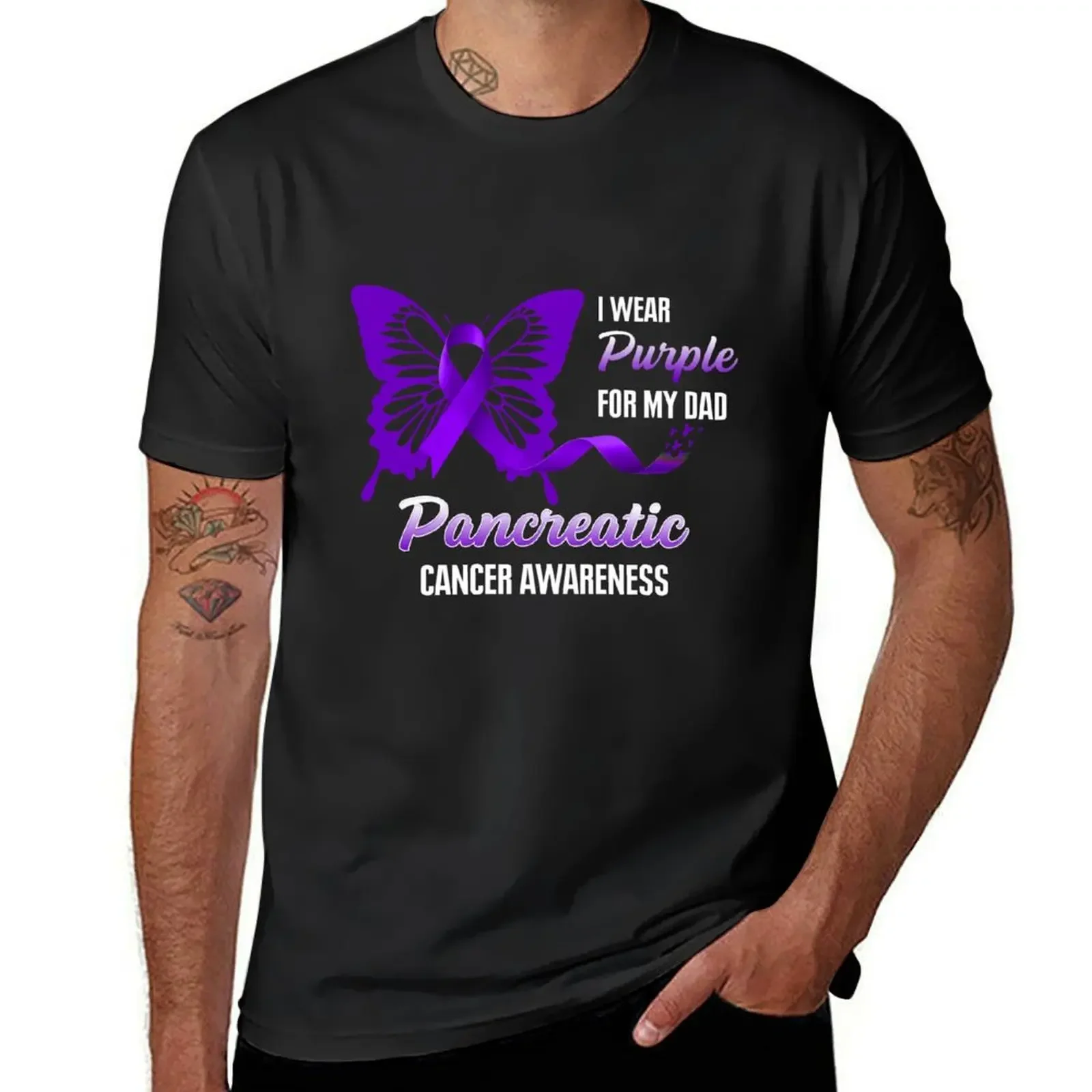 Cool Wear Purple Support Pancreatic Cancer Dad Shirt Awareness Butterfly Ribbon T Shirt T-Shirt