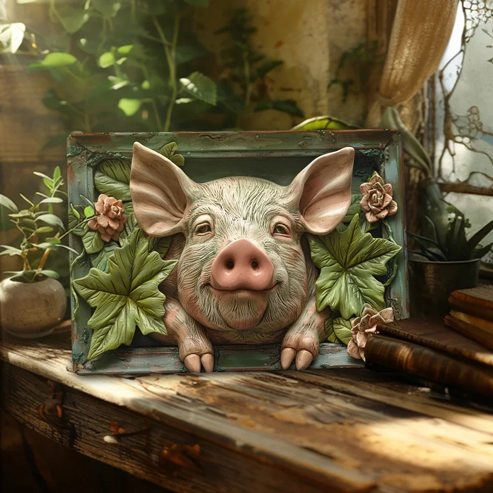 Hampshire Pig Metal Wall Art Decor - Autumn Floral Accents, Vintage-Inspired Decoration for Home, Gym, Stores- Unique Gift Idea