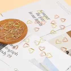 골드 러브 하트 모양 작은 종이 클립, 로즈 골드 귀여운 금속 저널링 종이 클램프, 100 개