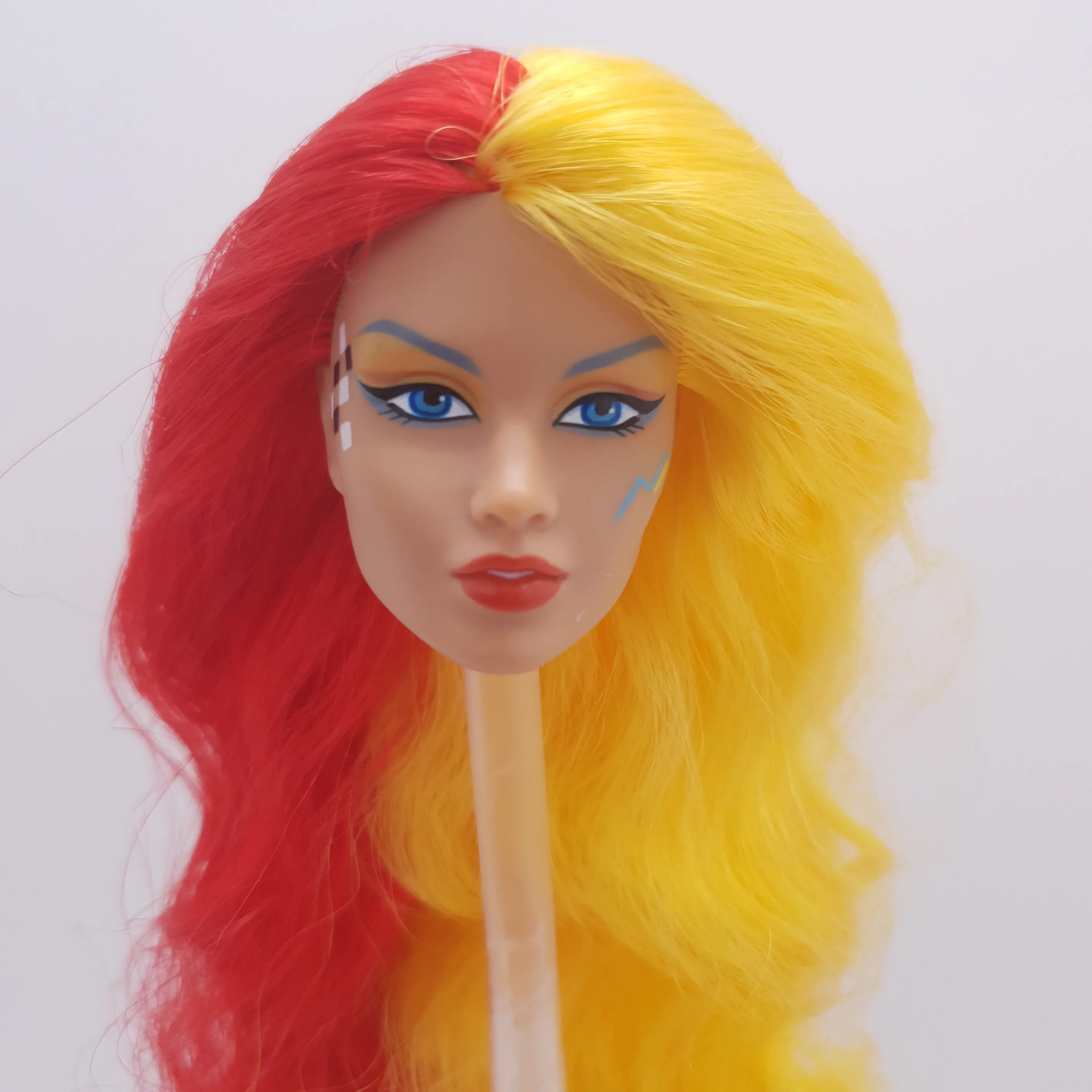 

Fashion Royalty 1/6 Scale Red Yellow Hair Reroot Jem And The Holograms Doll Head Repaint OOAK