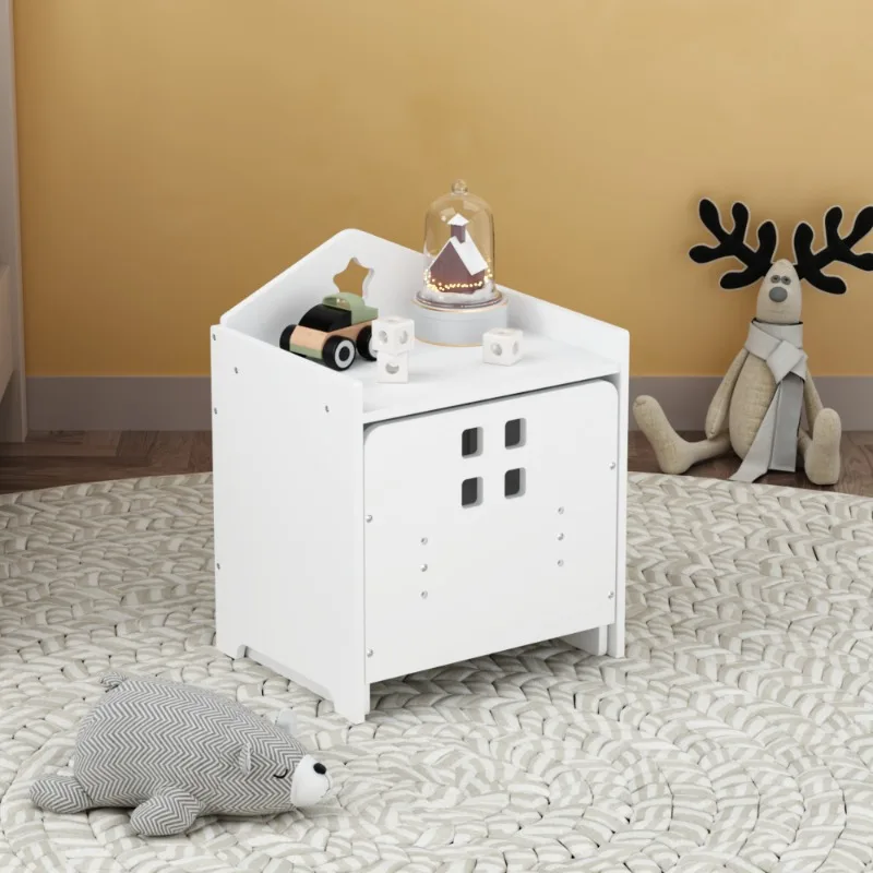 طاولة تخزين حديثة للأطفال باللون الأبيض مع درج طاولة أنشطة متعددة الوظائف للأطفال لأثاث غرفة اللعب وغرفة النوم #3