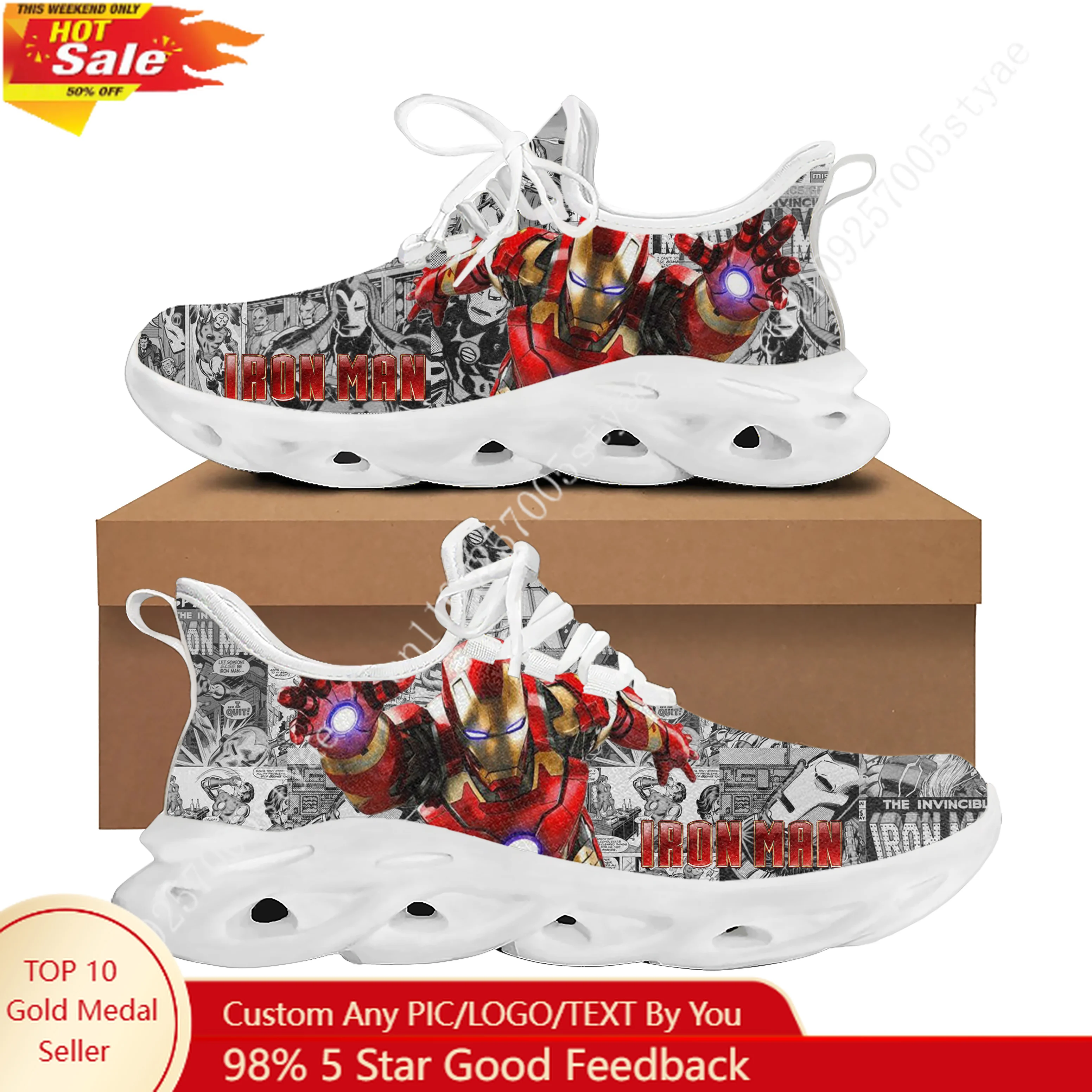 

Marvel Iron Man Tony Stark Lace Mesh Shoe Flat Sneaker Mens Womens Sport Running Shoes Sport Sneakers Customized Footwears