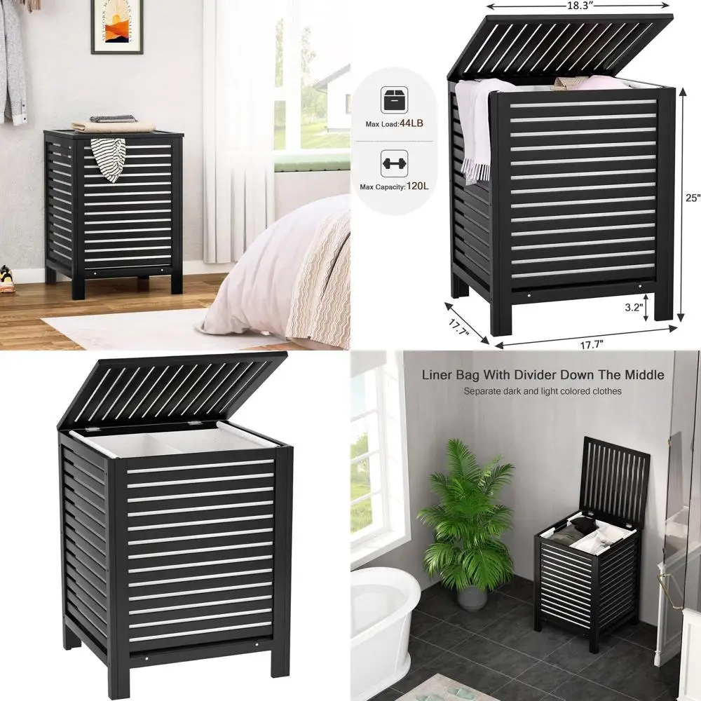 

Large 120L Bamboo Laundry Hamper with Lid and 2-Section Removable Liner, Ideal for Clothes Sorting in Home Bathrooms and Bedroom