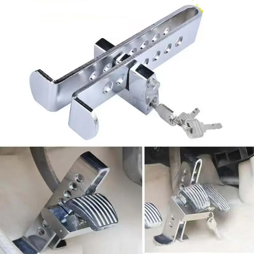 Car Clutch Lock Universal Auto Brake Pedal Lock Throttle Accelerator Security Steel Stainless Anti-Theft Tool Pedal Lock