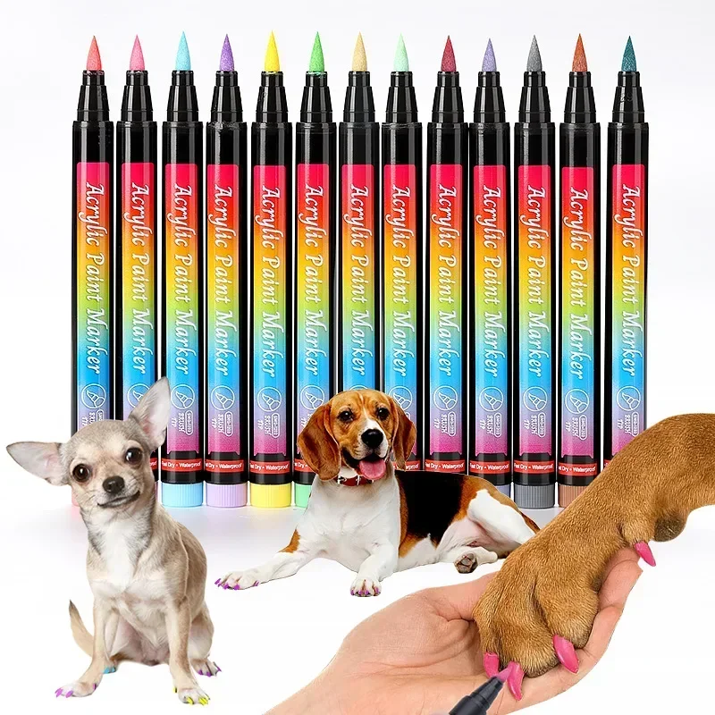 12Pcs Graffiti Nail Pen For Pets Dog Cat Gift Nail Art DIY Nail Polish Pen Waterproof Acrylic Paint Marker Brush Manicure Tools