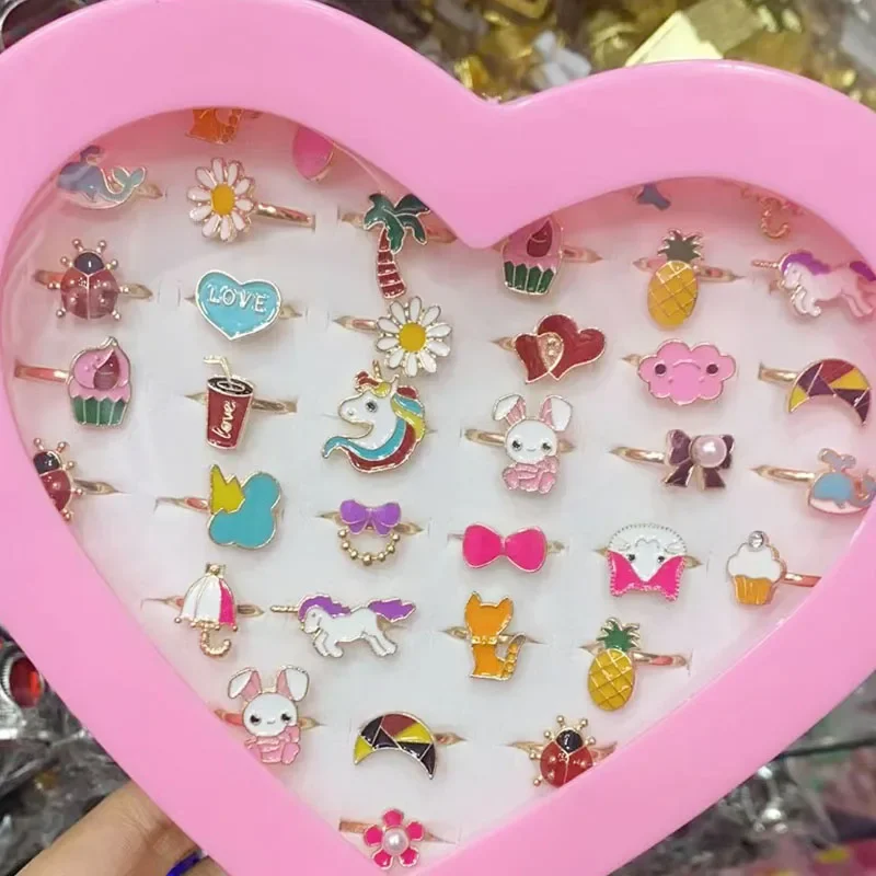 10pc Cute Cartoon Kids Rings Kawaii Children Girls Flower Alloy Finger Ring Child Jewelry Gift Adjustable Rings