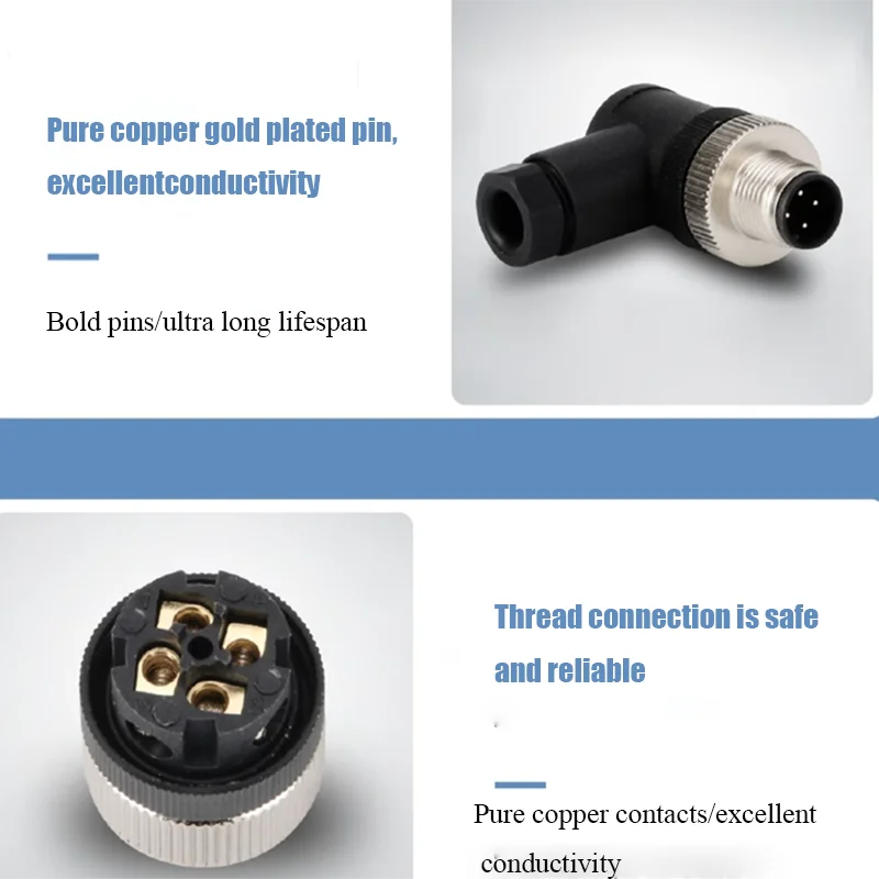 M12 4 5 8 12 Pin Aviation Plug with Wire Industrial Waterproof IP67 Pure Copper Male Female Sensor Connector Connection Line