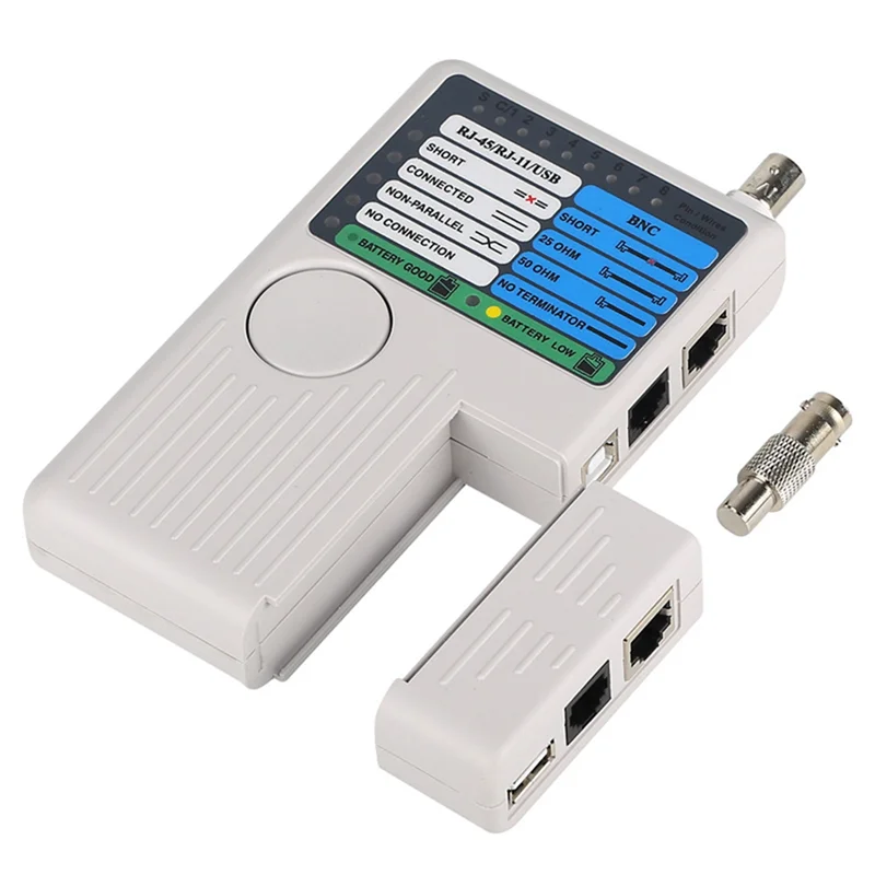 -AT52 جهاز اختبار كابل الشبكة الاحترافي متعدد الوظائف 4 في 1 RJ45/RJ11/USB/BNC LAN كابل Cat5 Cat6 جهاز اختبار الأسلاك