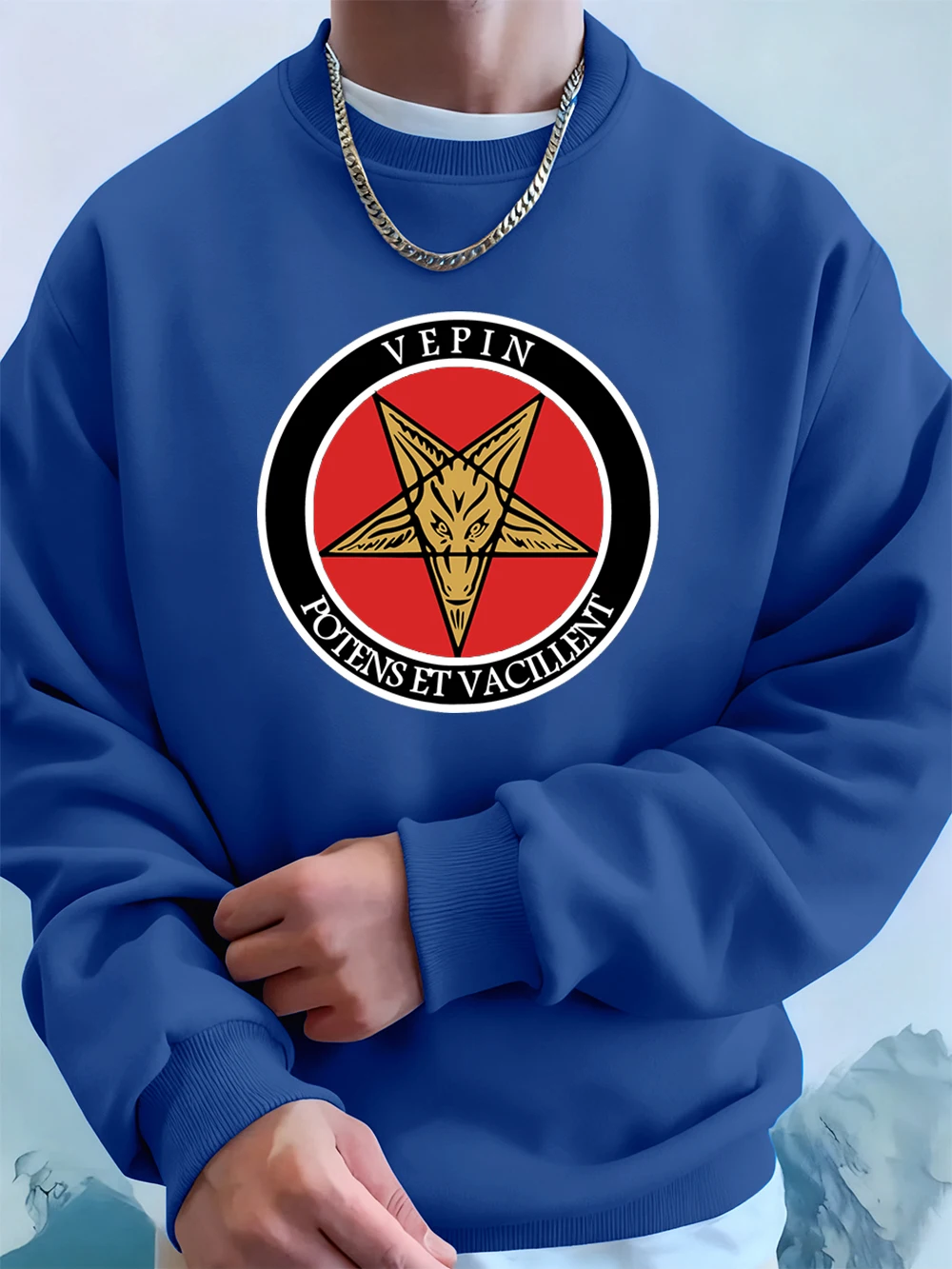 Vepin Potens Et Vacillent Printed Mens Sweatshirt Winter Crewneck Hoodies Street Fleece Warm Loose Tops Casual Men'S Clothes